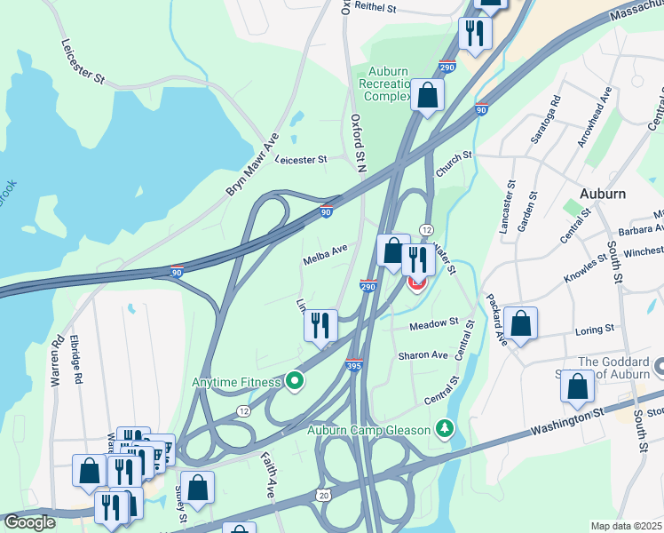 map of restaurants, bars, coffee shops, grocery stores, and more near 468 Oxford Street North in Auburn
