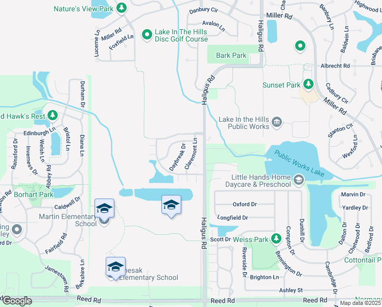 map of restaurants, bars, coffee shops, grocery stores, and more near 2331 Claremont Lane in Lake in the Hills