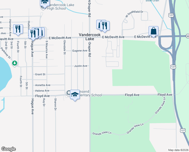 map of restaurants, bars, coffee shops, grocery stores, and more near 4743 Draper Road in Jackson