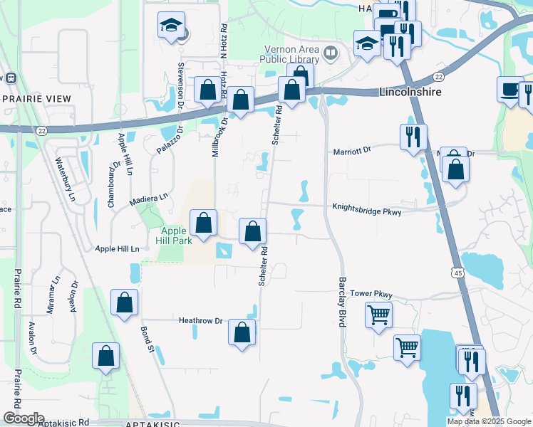 map of restaurants, bars, coffee shops, grocery stores, and more near Schelter Road in Lincolnshire