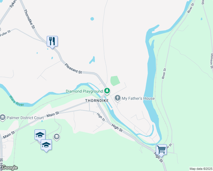 map of restaurants, bars, coffee shops, grocery stores, and more near 4002 Church Street in Palmer