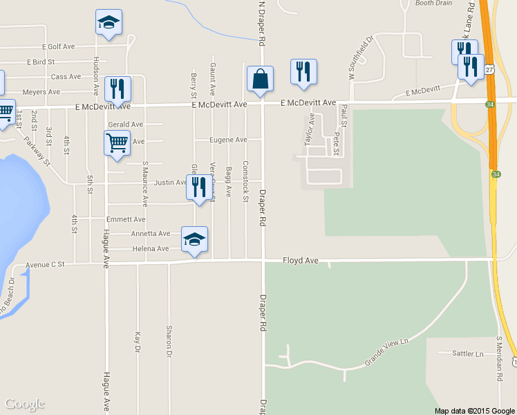 map of restaurants, bars, coffee shops, grocery stores, and more near 4718 Draper Road in Jackson