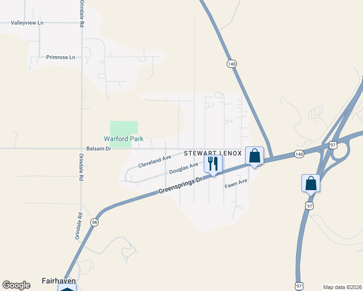 map of restaurants, bars, coffee shops, grocery stores, and more near 4333 Balsam Drive in Klamath Falls