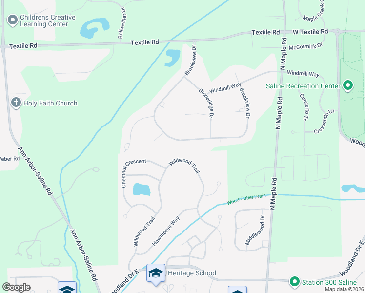 map of restaurants, bars, coffee shops, grocery stores, and more near 1819 Brookview Drive in Saline