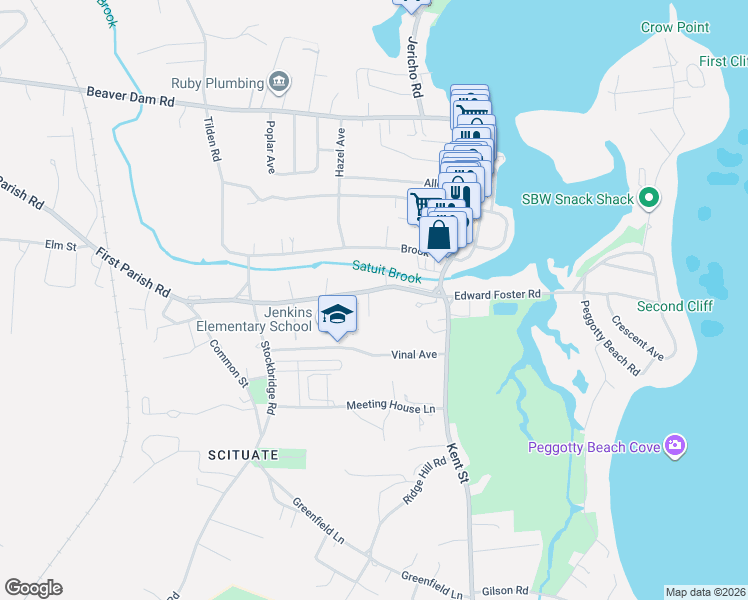 map of restaurants, bars, coffee shops, grocery stores, and more near 43 First Parish Road in Scituate