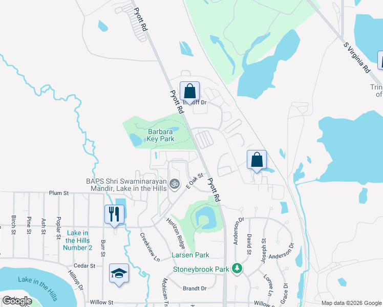map of restaurants, bars, coffee shops, grocery stores, and more near 1363 Cunat Court in Lake in the Hills
