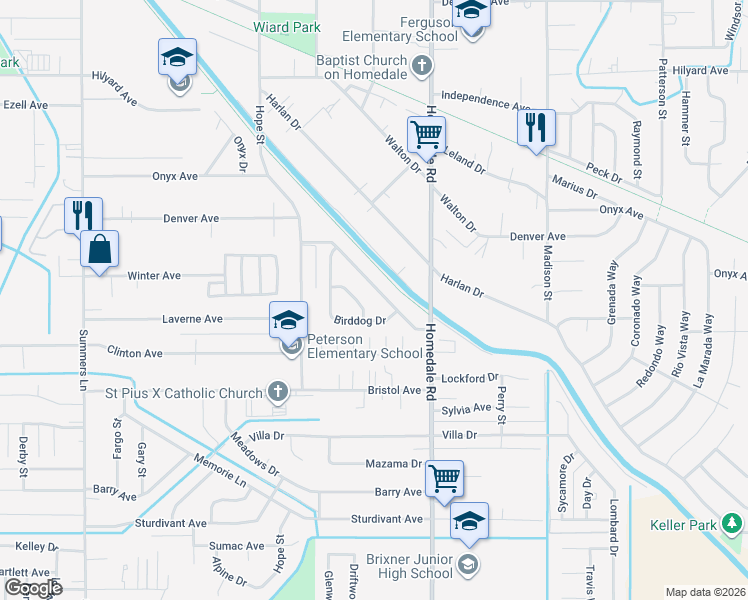 map of restaurants, bars, coffee shops, grocery stores, and more near 5248 Amberview Lane in Klamath Falls