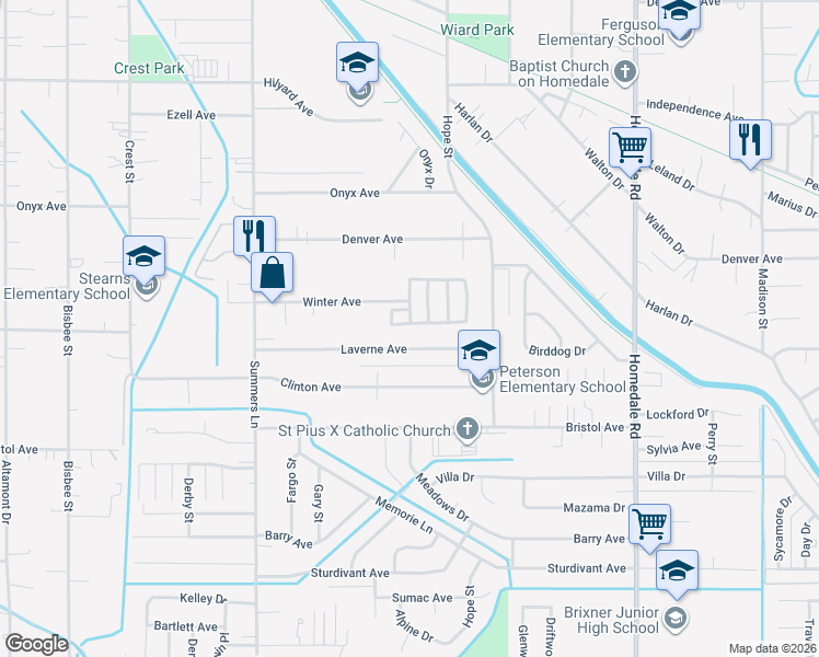 map of restaurants, bars, coffee shops, grocery stores, and more near 4725 Laverne Avenue in Klamath Falls