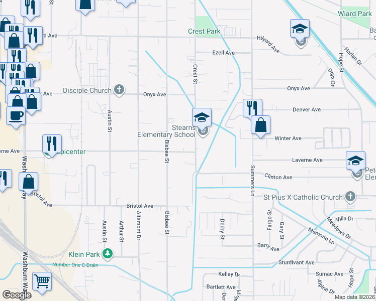 map of restaurants, bars, coffee shops, grocery stores, and more near 3727 Laverne Avenue in Klamath Falls