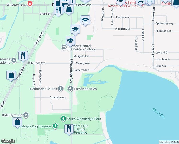 map of restaurants, bars, coffee shops, grocery stores, and more near 324 Barberry Avenue in Portage