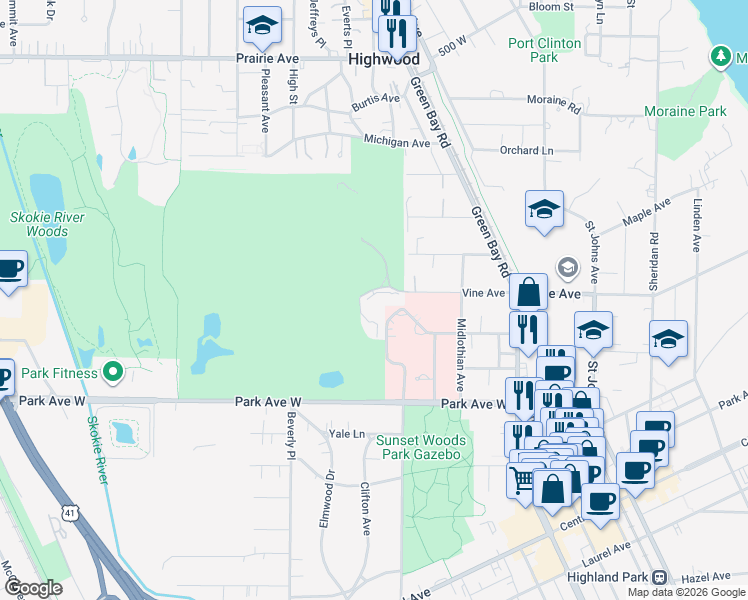 map of restaurants, bars, coffee shops, grocery stores, and more near 770 Exmoor Oaks Drive in Highland Park