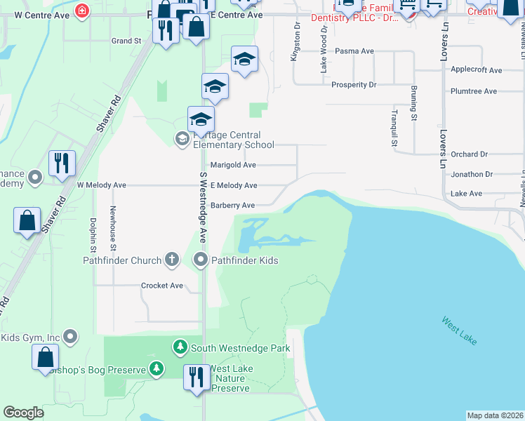 map of restaurants, bars, coffee shops, grocery stores, and more near 324 Barberry Avenue in Portage