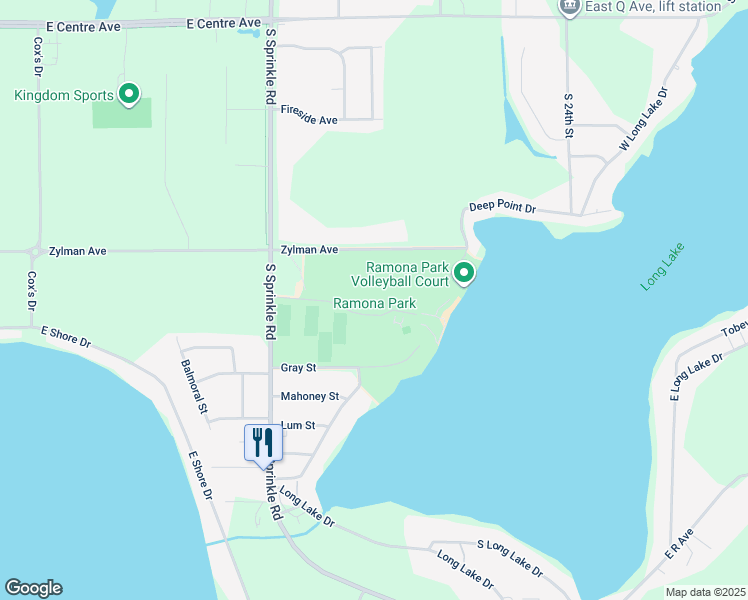 map of restaurants, bars, coffee shops, grocery stores, and more near 8600 South Sprinkle Road in Portage