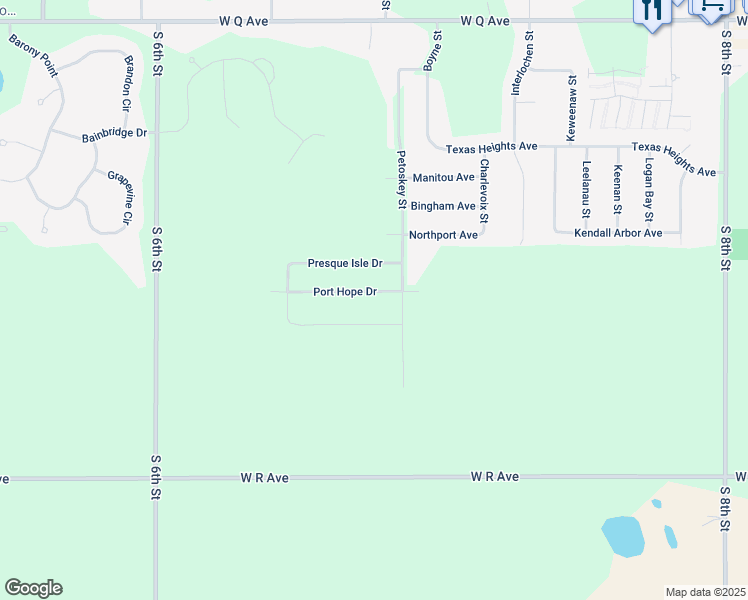 map of restaurants, bars, coffee shops, grocery stores, and more near 7767 Port Hope Drive in Kalamazoo