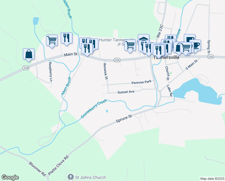 map of restaurants, bars, coffee shops, grocery stores, and more near 94 Sunset Avenue in Tannersville