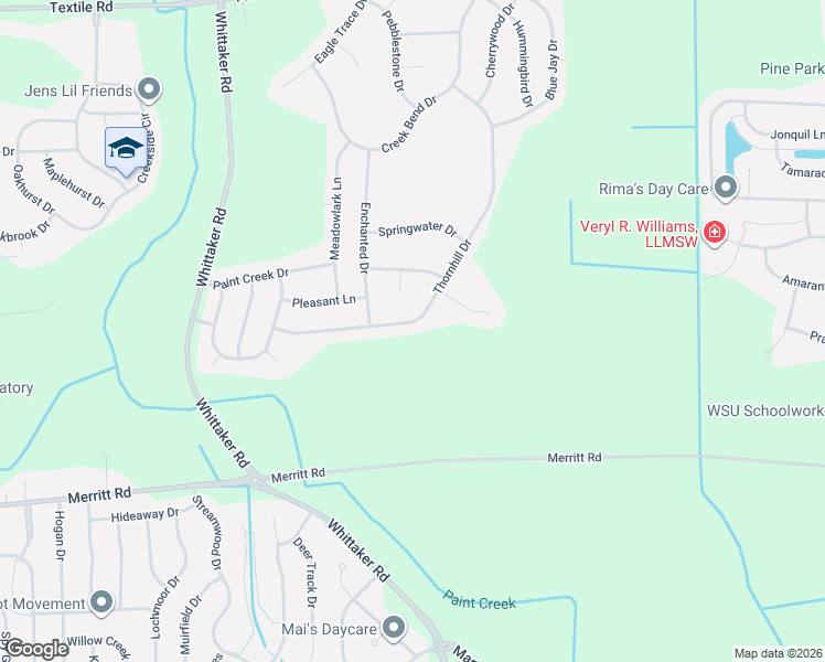 map of restaurants, bars, coffee shops, grocery stores, and more near 7980 Thornhill Drive in Ypsilanti