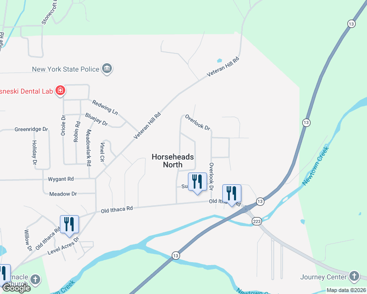 map of restaurants, bars, coffee shops, grocery stores, and more near 229 Overlook Drive in Horseheads