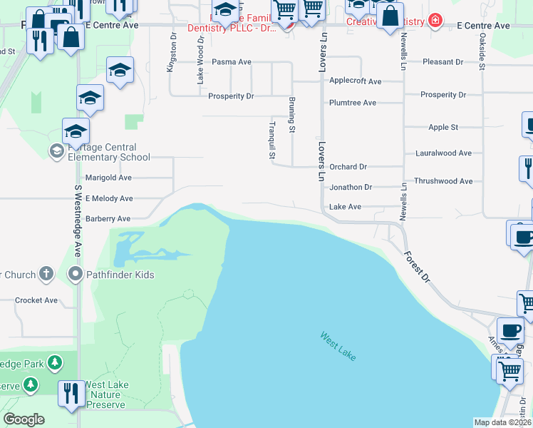 map of restaurants, bars, coffee shops, grocery stores, and more near 1010 Forest Drive in Portage