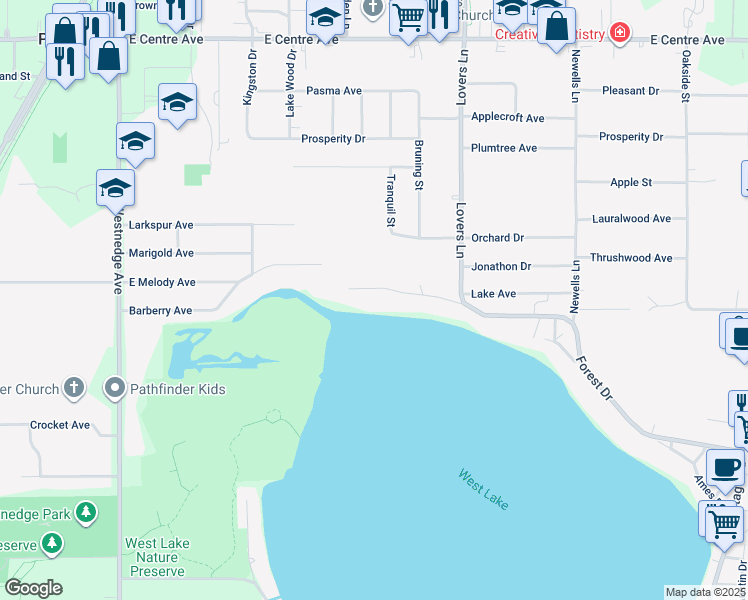 map of restaurants, bars, coffee shops, grocery stores, and more near 1010 Forest Drive in Portage