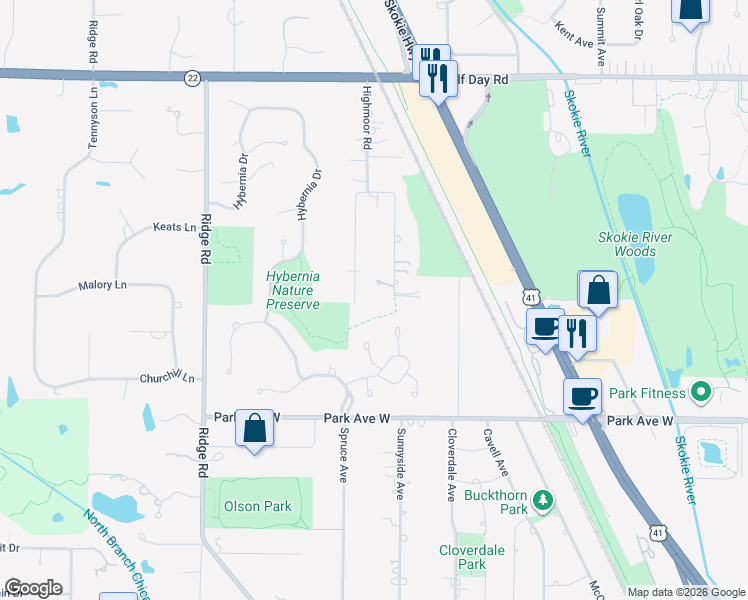 map of restaurants, bars, coffee shops, grocery stores, and more near 1695 Snapdragon Court in Highland Park