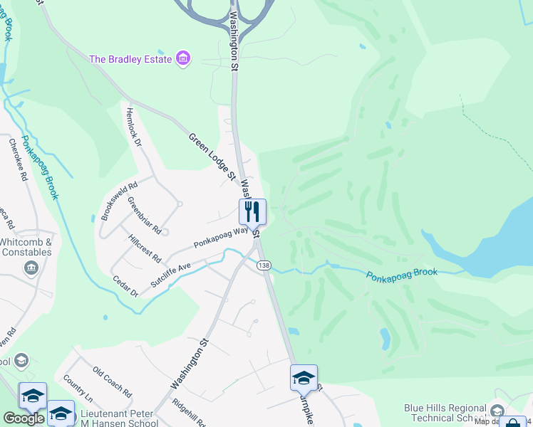 map of restaurants, bars, coffee shops, grocery stores, and more near Unnamed Road in Canton