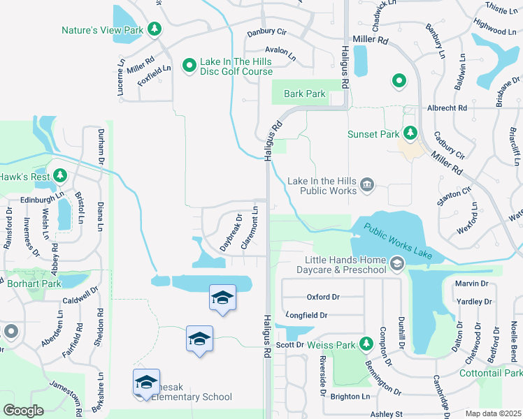map of restaurants, bars, coffee shops, grocery stores, and more near 2365 Pembridge Drive in Lake in the Hills