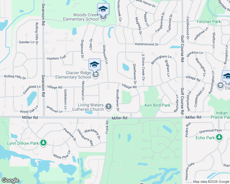 map of restaurants, bars, coffee shops, grocery stores, and more near 1045 Village Road in Crystal Lake