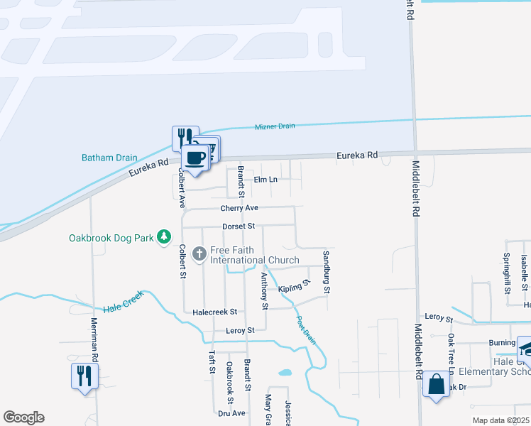 map of restaurants, bars, coffee shops, grocery stores, and more near 30341 Cherry Avenue in Romulus