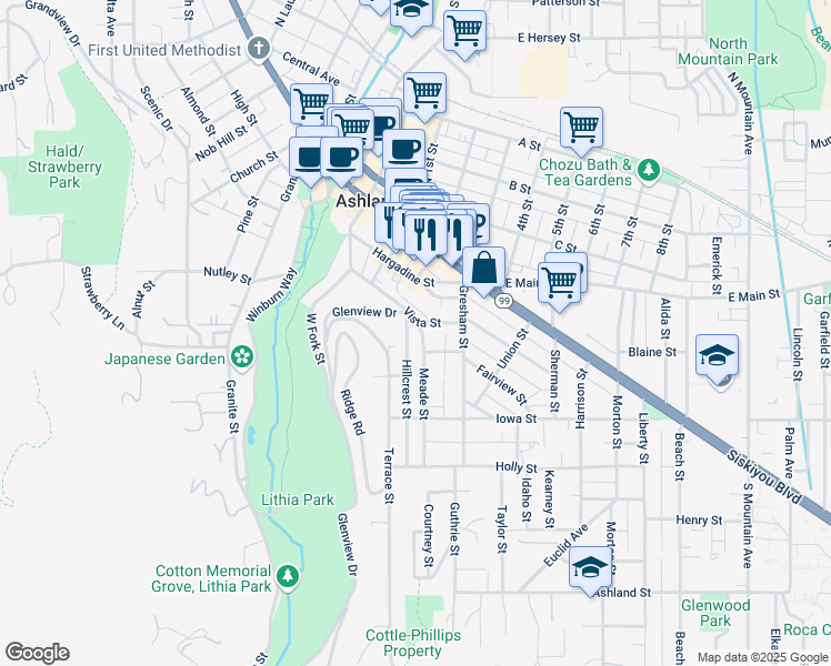 map of restaurants, bars, coffee shops, grocery stores, and more near 307 Ravenwood Place in Ashland