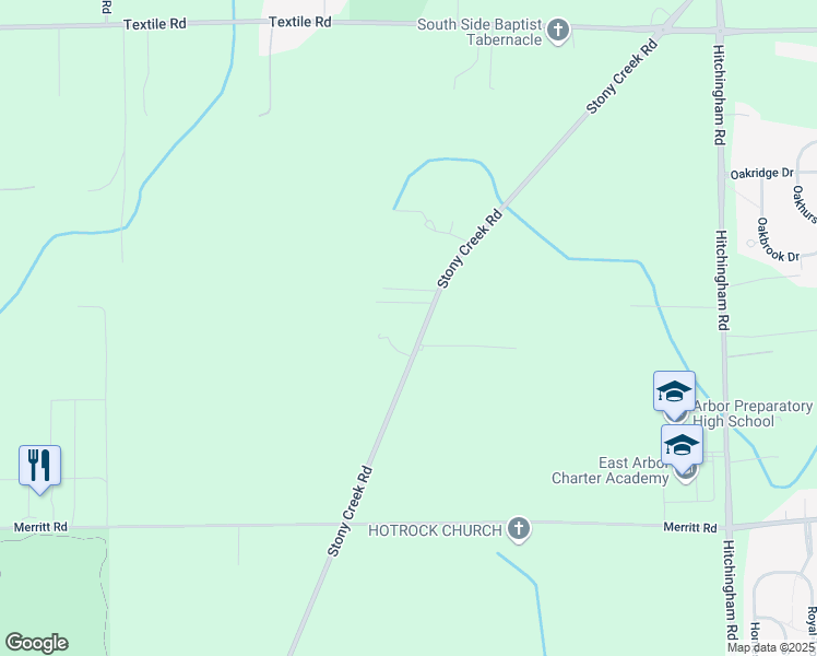 map of restaurants, bars, coffee shops, grocery stores, and more near 6550 Stony Creek Road in Ypsilanti