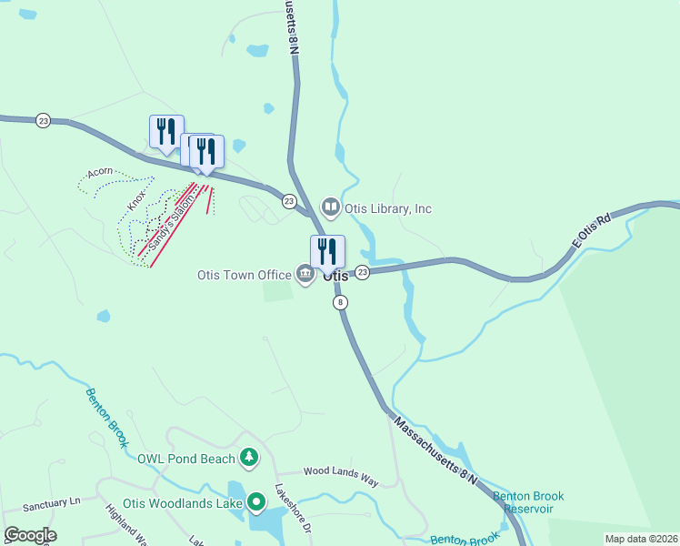 map of restaurants, bars, coffee shops, grocery stores, and more near in Otis