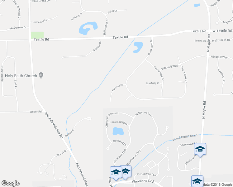 map of restaurants, bars, coffee shops, grocery stores, and more near 1746 Fairview Court in Saline