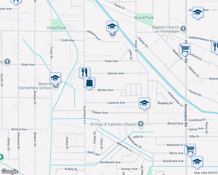 map of restaurants, bars, coffee shops, grocery stores, and more near 4439 Winter Avenue in Klamath Falls