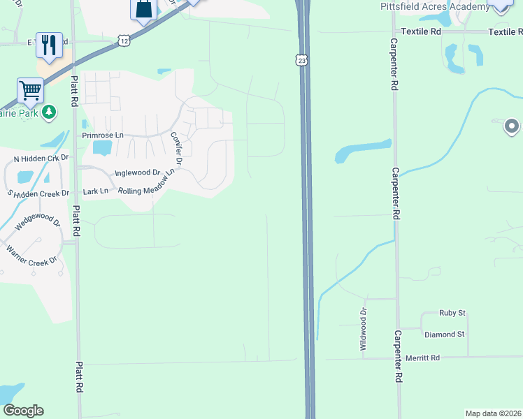 map of restaurants, bars, coffee shops, grocery stores, and more near 6514 Castaway Lane in Ypsilanti