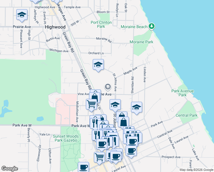 map of restaurants, bars, coffee shops, grocery stores, and more near 2200-2298 Saint Johns Avenue in Highland Park