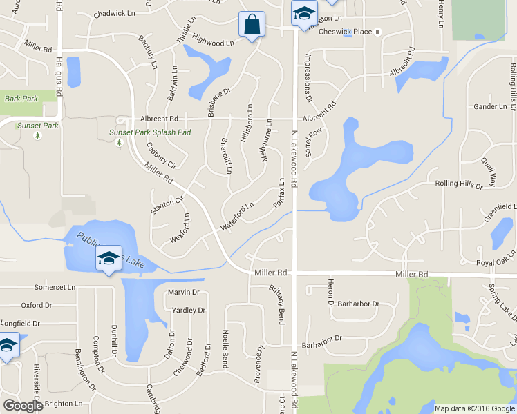 map of restaurants, bars, coffee shops, grocery stores, and more near 2590 Waterford Lane in Lake in the Hills