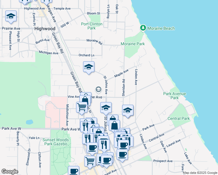 map of restaurants, bars, coffee shops, grocery stores, and more near 2255 Saint Johns Avenue in Highland Park