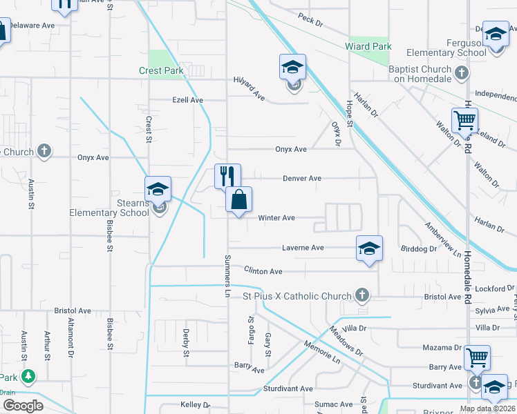 map of restaurants, bars, coffee shops, grocery stores, and more near 4327 Winter Avenue in Klamath Falls