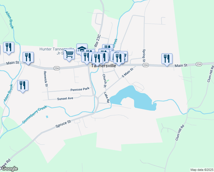 map of restaurants, bars, coffee shops, grocery stores, and more near 63 Church St in Tannersville