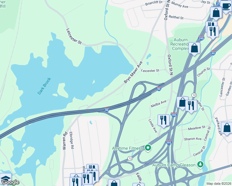 map of restaurants, bars, coffee shops, grocery stores, and more near 30 Merriam Street in Auburn