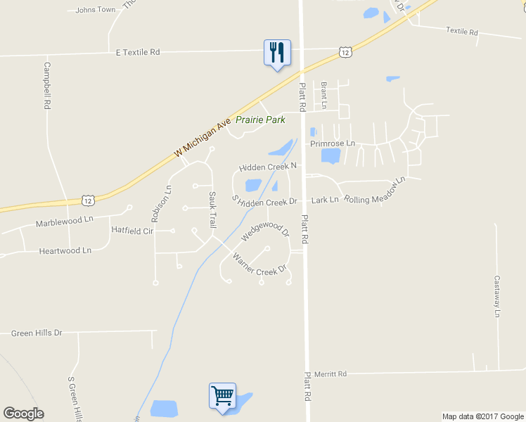 map of restaurants, bars, coffee shops, grocery stores, and more near 6496 Linda Avenue in Saline