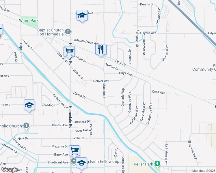 map of restaurants, bars, coffee shops, grocery stores, and more near 3697 Madison Street in Klamath Falls