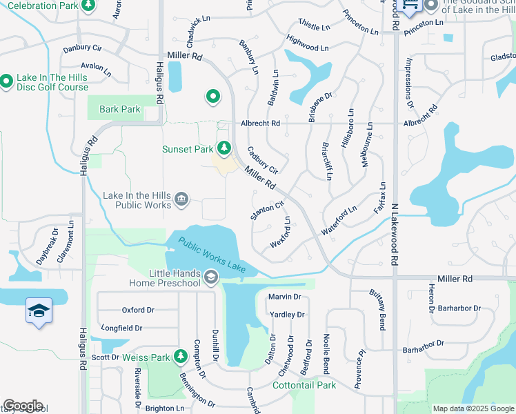 map of restaurants, bars, coffee shops, grocery stores, and more near 2 Raxburg Court in Lake in the Hills