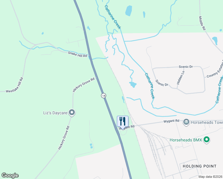 map of restaurants, bars, coffee shops, grocery stores, and more near 3172 Watkins Rd in Horseheads