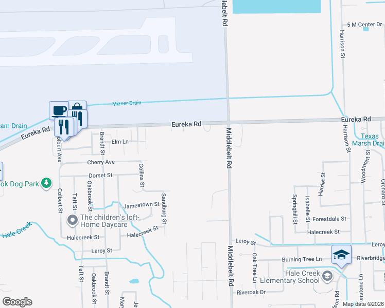 map of restaurants, bars, coffee shops, grocery stores, and more near in Romulus