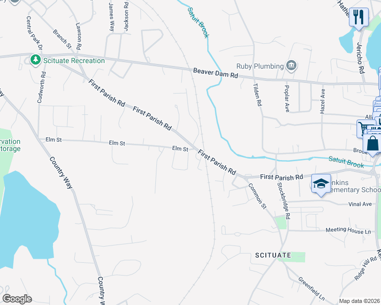 map of restaurants, bars, coffee shops, grocery stores, and more near 9 Gates Circle in Scituate