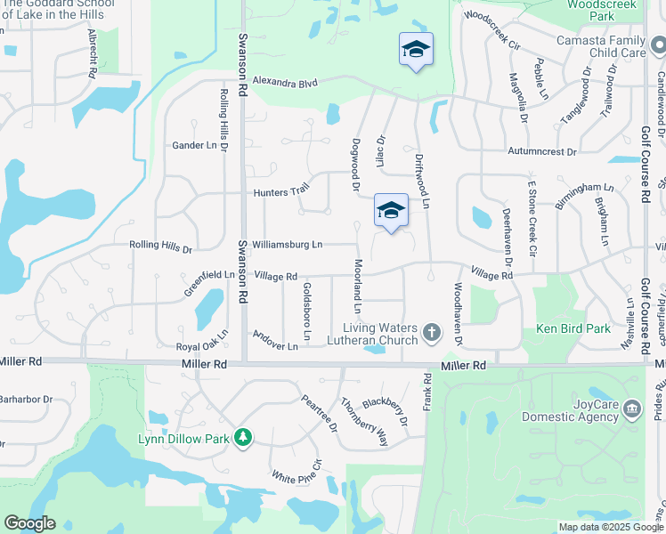 map of restaurants, bars, coffee shops, grocery stores, and more near 1198 Village Road in Crystal Lake