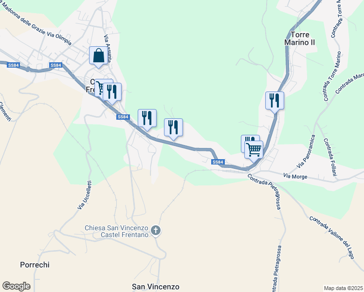 map of restaurants, bars, coffee shops, grocery stores, and more near Strada Statale 84 in Castel Frentano
