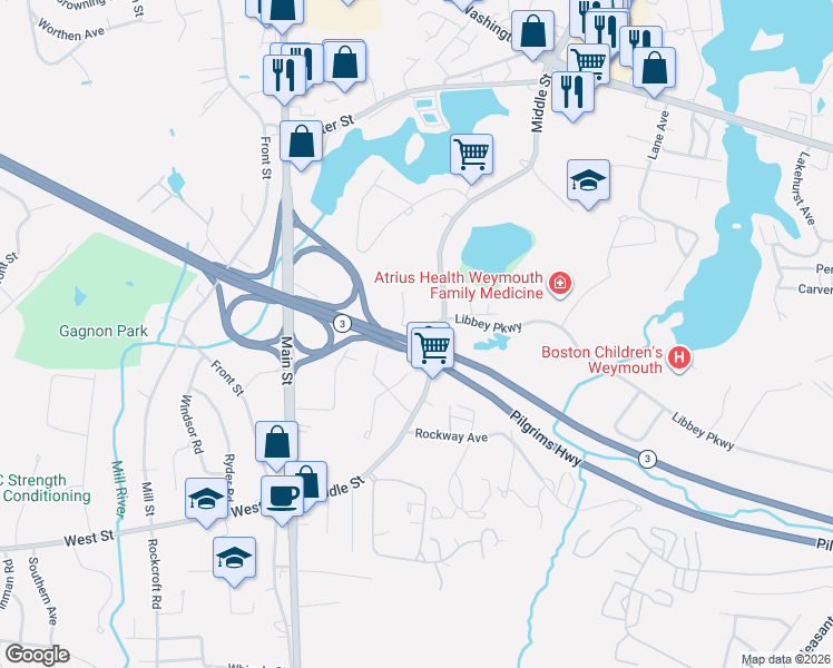map of restaurants, bars, coffee shops, grocery stores, and more near 7 Tara Drive in Weymouth