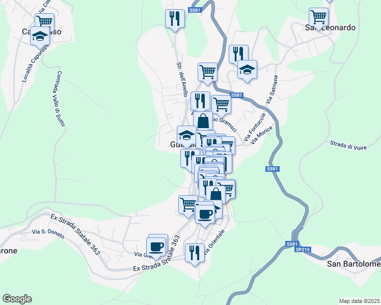 map of restaurants, bars, coffee shops, grocery stores, and more near 20 Via Farina Giangrisostomo in Guardiagrele